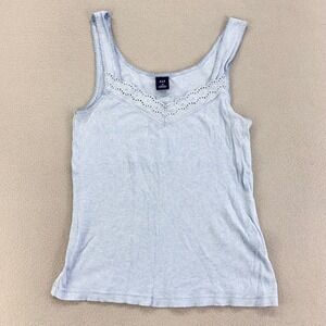 Vintage Y2K GAP Tank Top Womens M‎ Blue Ribbed Lace Fitted Cami